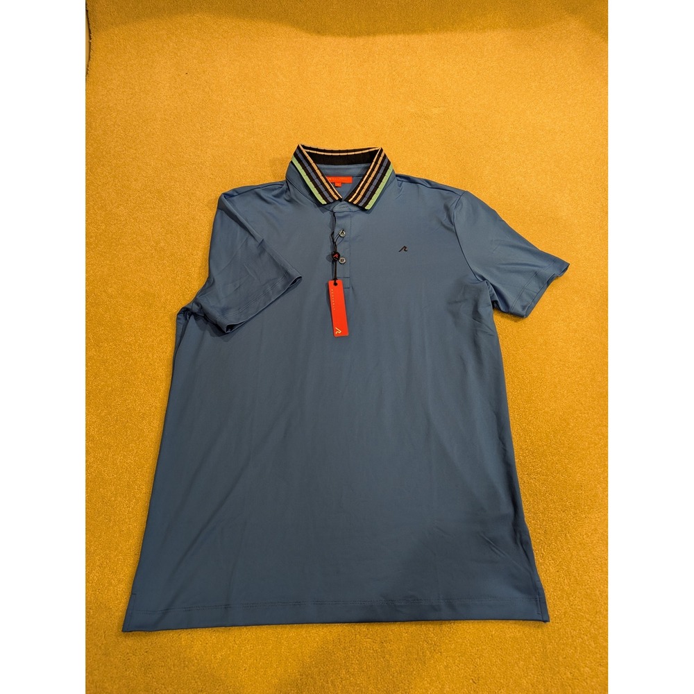 Redvanly Mens Mael Polo Shirt Marine Blue Striped Collar R2505 Golf Top NWT M - Picture 2 of 10